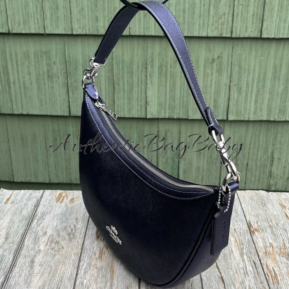 Coach Aria Shoulder in Blue Metallic Purse Leather - Picture 3 of 10